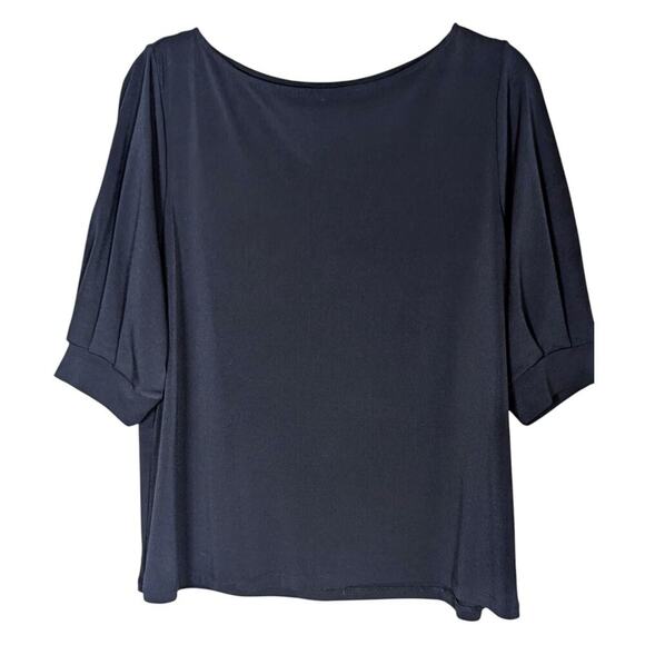 H&M Top Women Large Black Black Crepe Basic Top Short Gathered Sleeve - Picture 2 of 8